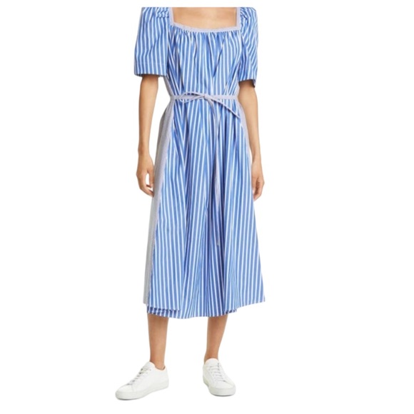 PFERGARTEN BLUE WHITE FOLK STRIPE PEASANT STYLE DRESS - Picture 2 of 13